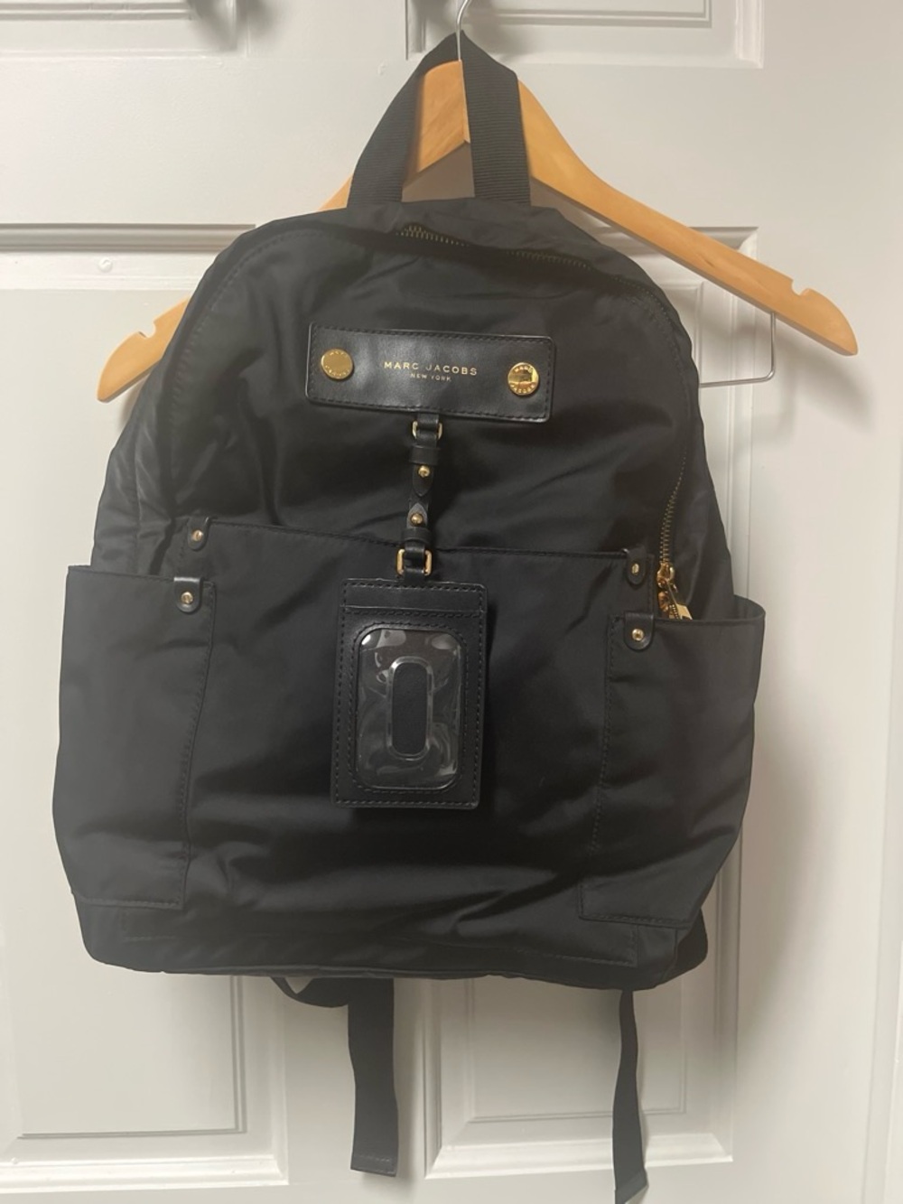 Marc Jacobs Black Nylon Backpack with Gold Accents